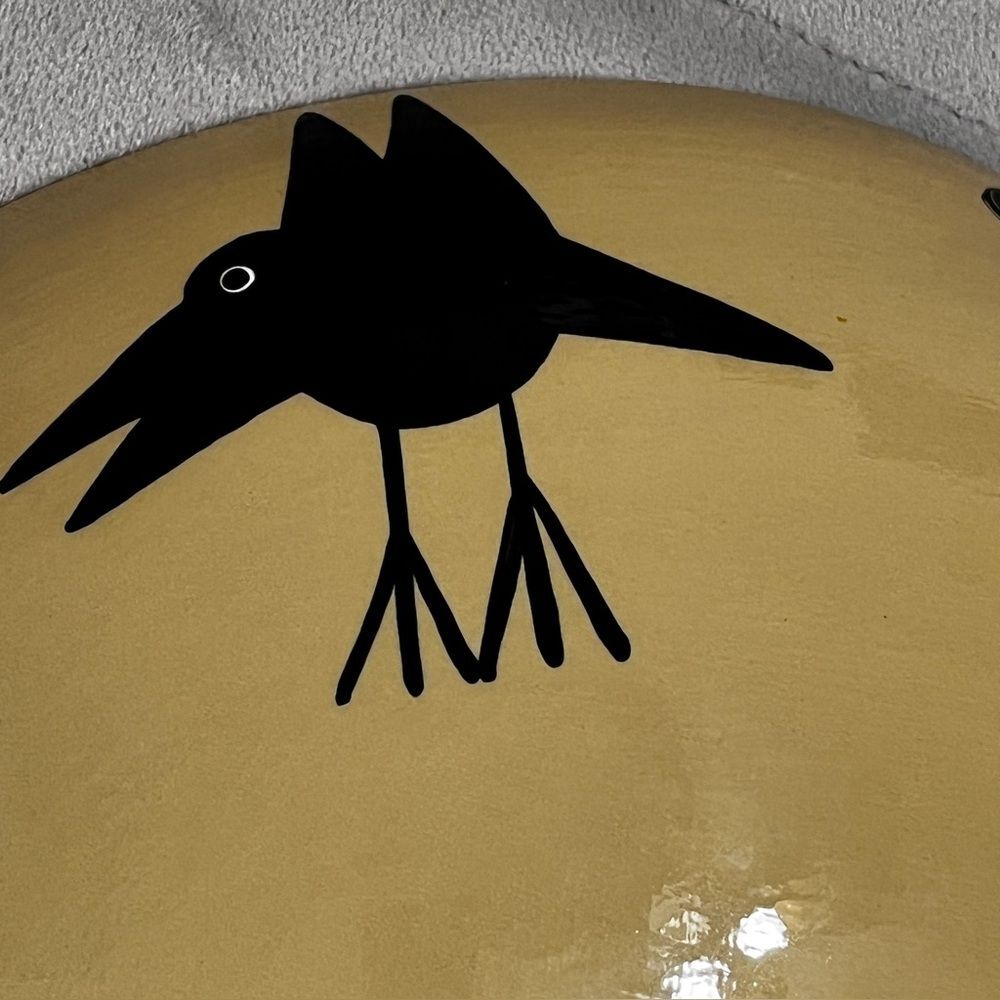 Alison Palmer Handcrafted Black Bird and Yellow Ceramic over Metal Bowl - Picture 3 of 7